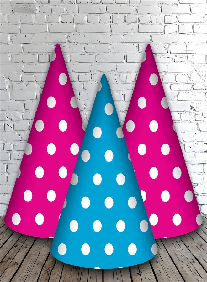 Party Baazaar Blue & Pink Polka Dot Birthday Caps | Party Hats for Girls & Kids | Pink Party Hats for Birthdays & Baby Showers (Pack of 10) - Image 2